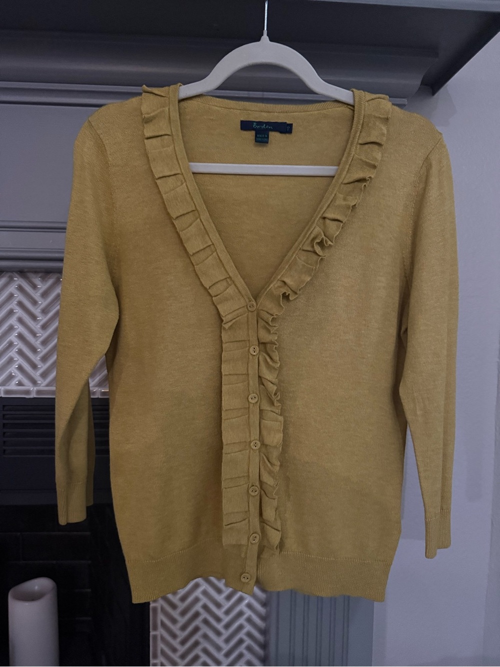 Ruffled V-Neck Button Cardigan - Mustard
